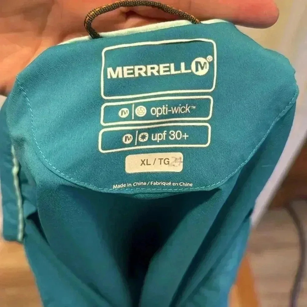Merrell opti-wick of 30+ teal short sleeve button up women’s size XL/Extra Large - Picture 6 of 9